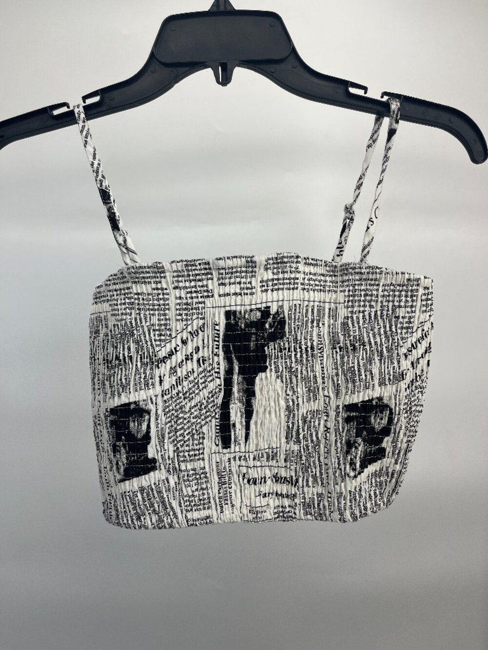 Women's Top- Pretty Garbage by Dressed in LALA Newspaper Print Smocked Crop Top